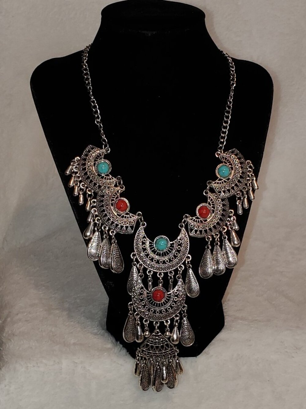 Vintage style multi layer tassel fringe bib necklace statement piece